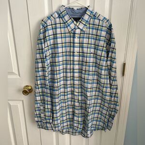 NWT Tommy Hilfiger Mens XXL‎ Blue Plaid Cotton Long Sleeve Button Down Shirt